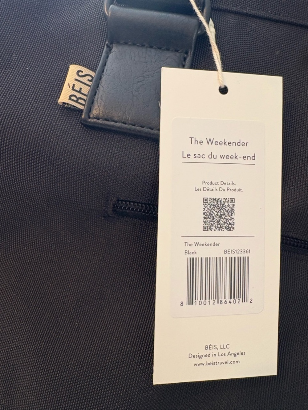 BEIS The Weekender In Black- Two-Tone Travel Tote with Lower Compartment - Picture 4 of 4